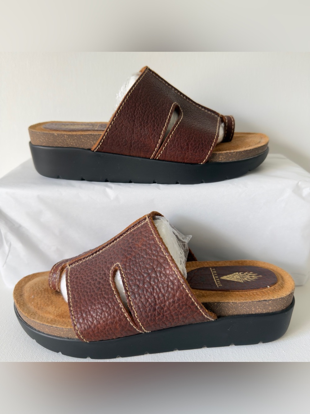 Volatile Women’s Brown Leather Toe Loop Wedge Sandals Size 7M Comfort Slide USA
